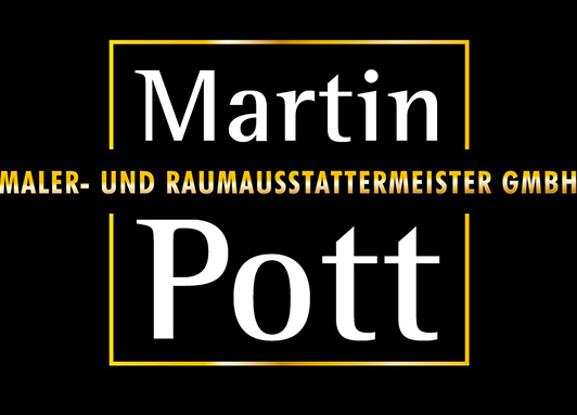 Logo Martin Pott Maler- und Raumausstattermeister GmbH - goldene Buchstaben auf schwarzem Hintergrund 