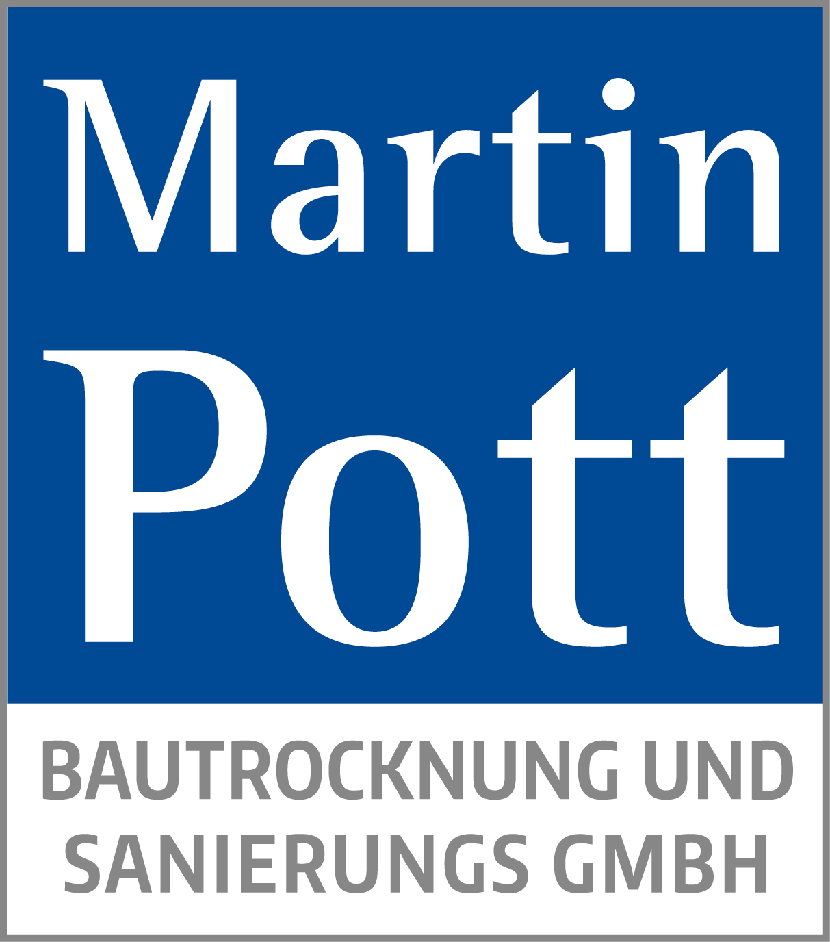 Logo Martin Pott - Bautrocknung und Sanierungs GmbH - blauer Hintergrund mit weißer Schrift